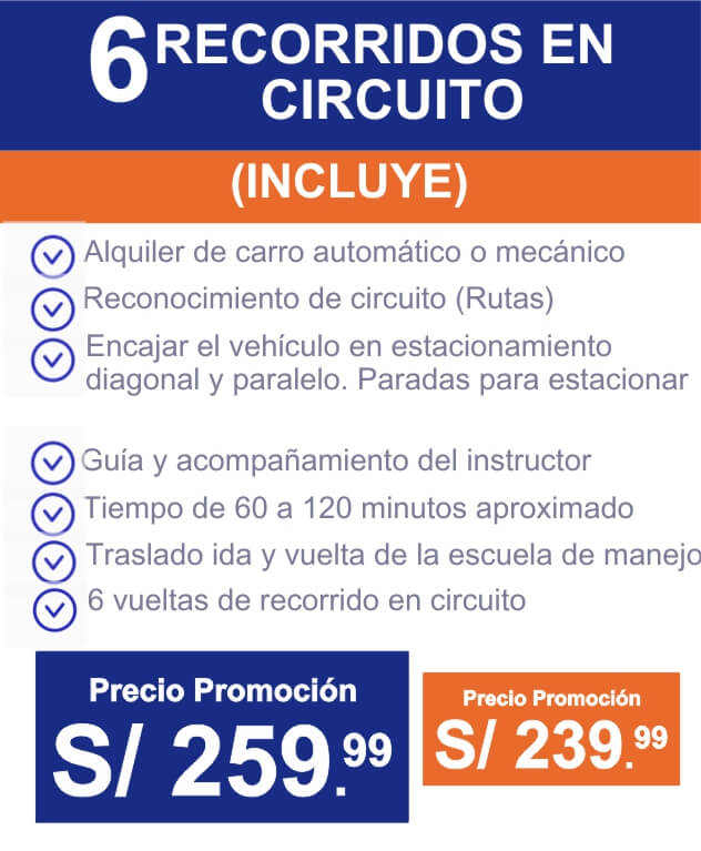 Precio 6 vueltas en circuito con traslado